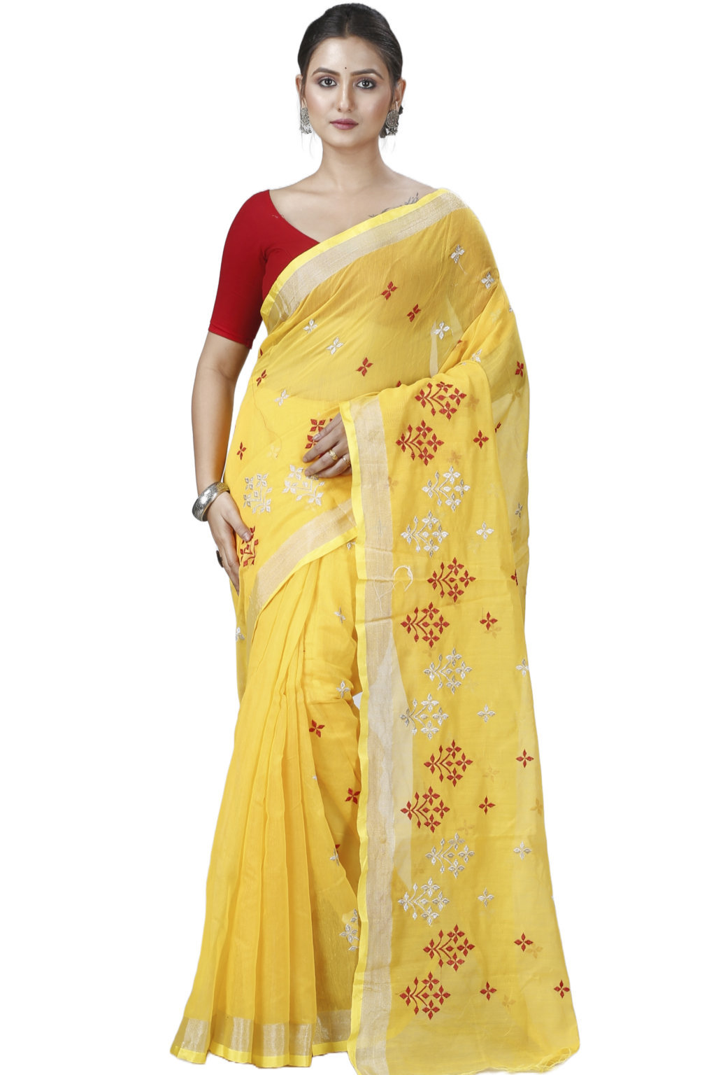 Yellow Blended Cotton Tamasi Hand Loom Saree (1211)